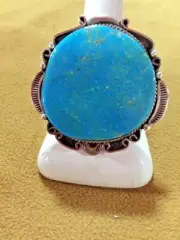 Sterling Silver .925 2" Round Birdseye Turquoise Ring by Rita Joe Tom Size 10.5