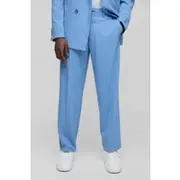 Mens Light Blue Relaxed Fit Fixed Waistband Suit Trouser
