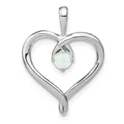 Solid 14k White Gold Created Simulated Opal Heart Pendant