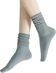 [PLZSITDOWN] Women's Scrunch Crew Socks Retro Cotton Ribbed Sock Summer Light Athletic Slouch Socks, Turquois, One Size