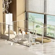 Acrylic Litter Box XXL Dog Fence: 10-Piece Puppy Run 60 cm High, Gridless Dog Playpen with Door and Waterproof Base, Puppy Fence, Flat Playpen for Dogs and Cats, 180 x 120 x 61 cm