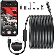 JSE Endoscope With Light, 16.4FT Waterproof Borescope 1920P HD, Semi-Rigid Cable Snake Camera, 8 Adjustable High Brightness LED Lights for iPhone, Android, iPad