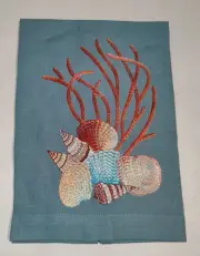 Anali Linen Guest Towel Shells on Robins Egg Blue Open Package USA Coastal Beach