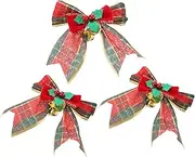 3pcs Christmas Tree Ornaments Wreaths Ornament Decorations Rustic Bows Mini Bow Bell Wreath Red Plaid Decoration Garland Decor Ribbons Polyester