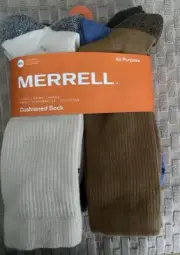 MERRELL All Purpose Cushioned Crew Socks 6 Pair M/L M 9-12 Multicolor