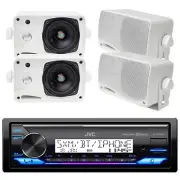 JVC KD-X38MBS Marine Bluetooth Stereo Receiver, 4x Pyle 3.5'' 200W White Speaker