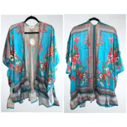 Size M/L Umgee Mixed Print Floral Kimono in Blue
