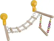 Perfk Suction Cup Wood Perch Toy Activity Center Birdcage Accessories Window and Shower Perch Toys Ladder for Bluebirds Cockatiel