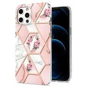 For Apple iPhone 12/ 12 Pro Case Hard back Marble Pattern Slim Design Enhanced Camera and Screen Protection Girls and Women Cover (Pink Flower)