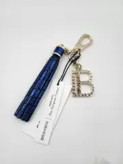 Brahmin B Bag Charm Tassel Neptune Melbourne Crystals Blue Leather Keychain NWT