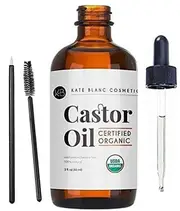 Castor Oil (2oz), USDA Certified Organic, 100% Pure, Cold Pressed, Hexane Free Stimulate Growth for Eyelashes, Eyebrows, Hair. Skin Moisturizer & Hair