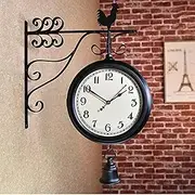 Wall Clock Outdoor Hanging und Antique Decorative Retro Garden Time Double Sided Vintage Quartz Iron Art