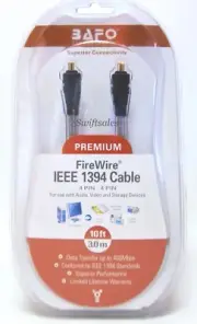 BAFO Premium IEEE 1394 Firewire / Sony i.LINK Cable 10FT 4/4 4 Pin To 4 Pin