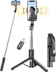 Selfie Stick Tripod with Light, 113Cm Extra Long Tripod with Wireless Remote, Un