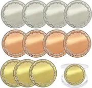 Zicojia 12PCS Blank Challenge-Coin W/Protection Box 1.6 Inch Gold Silver Rose Gold Threaded Edged Engravable Blank Brass Coins