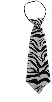 Kids Boys Black & White Patterned Elastic Neck Tie - Zebra
