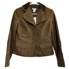 Sundance Tweed Riding Jacket 100% Wool Studded Plaid Blazer Pockets Brown P4 NWT