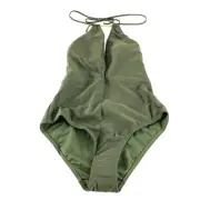 Ted Baker London Womens One Piece Swimsuit Halter Deep V Olive Green Size 2 US 6
