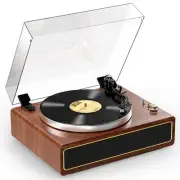 All-in-one Record Player Turntable with Built-in Speakers Vinyl Record Mahogany
