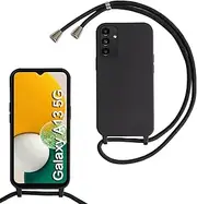 [Belzsxy] Silicone Mobile Phone Chain for Samsung Galaxy A13 5G/Galaxy A04S, Case with Strap, Adjustable Mobile Phone Necklace Case with Strap, Mobile Phone Case for Hanging, Case with Cord, Black