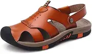 [CLSQLXYJZC] Mens Closed Toe Leather Slippers, Summer Outdoor Anti-collision Closed Toe Beach Sandals, Casual Non-slip Adjustable Heel Strap Leather Slippers