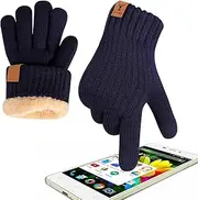 [Risipu] Winter Warm Gloves for Men Women Thermal Touch Screen Gloves with Fleece Lining Soft Warm Knit Gloves for Skiing Cycling Hiking