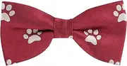 [King & Priory] Paw Print Burgundy Red Herringbone Embroidered Bow Tie