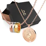 Boxed Queen E & Barrel 2 Pcs Pendant Necklace with Natural Diamond