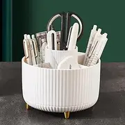 Rotating Makeup Organizer with 5 Compartments 360° Roating Cosmetics Storage Box Round Revolving Makeup Brush Holder for Home Office School (White)