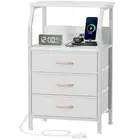 Night Stand with Charging Station, 28.3 Inch Tall Bedside Table with PVC Draw...