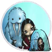 Cool Scary Kids Art Below Zero Girl and Yeti Round Beach Towel