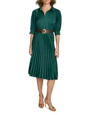 Donna Karan Belted Pleat Skirt Dress