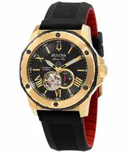 Bulova Marine Star Open Heart Black Dial Automatic Diver 98A272 200M Mens Watch