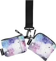 [XYMZR] Mini Zip Around Wristlet keychain Wallet Colorful Galaxy Stars Night for Women Personalized Pattern Detachable Dual Pouch Wristlet Portable Wallet Phone Coin Purse, Multi-colored, One Size