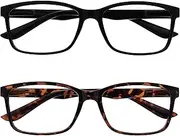 The Reading Glasses Company Black & Brown Tortoiseshell Readers Value 2 Pack Large Mens Spring Hinges RR83-12 +2.50