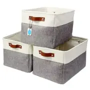 3Pcs Collapsible Cube Fabric Storage Baskets with Handles,Foldable Canvas