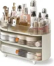 Makeup Organizer with 2 Drawers and 1 Clear Tray, Stackable Cosmetic Organizers and Skincare Storage box for Countertop and Vanity