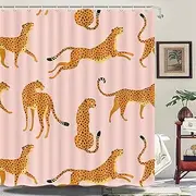 Uokiuki Boho Leopard Fabric Shower Curtain - Tropical Animal Cheetah - Pink with Hooks 69 x 84 Inch