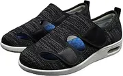 [WANGYUXIN] Adjustable Strap Orthopedic Wide Footwear,Sandals for The Elderly Diabetic Shoes, Easy Wear Off Mesh Sneakers with Air Cushion,1 Black Grey,46