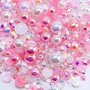 3620PCS Flatback Pearls and Rhinestones, 60 Grams Mixed 2MM -10MM Flatback Jelly Rhinestones and Half Pearls for Crafts Nails Tumblers Shoes, Pink Marshmallow Blend | Mix White | Pinks