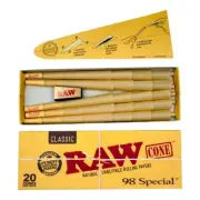 Raw 98 Special Size Cone 20 Pack Classic Pre-Rolled Cones Rolling Smoke Limited