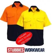 STUBBIES STYLE HIVIS 160gsm DRILL SUMMER WEIGHT SHORT SLEEVE WORK SHIRT BW2360