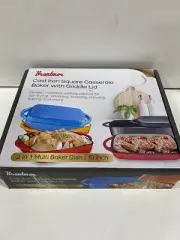 Bruntmor 10” Cast Iron Square Enameled Casserole Baker With Griddle Lid