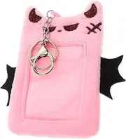SHINEOFI Plush Photo Card Holder Devil Wings Id Badge Case Keyring Cat Ears Tail Student Fan Office Use