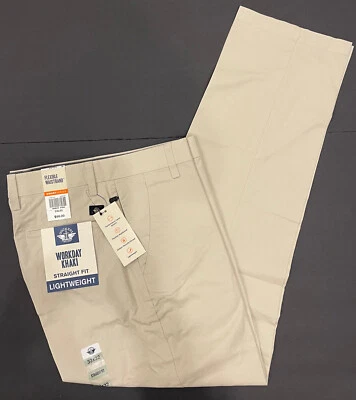 Mens Dockers Straight Workday Khaki Stretch Pants 33X32 Lightweight Ivory