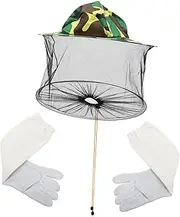 [BUTIFULSIC] 1 Set Sun Protection Beekeeping Hat Gardening Cap Beekeeping Mitten Bee Catcher Costume Mosquito Head Net Hat Veil Portable Bee Netting Major Anti-bee Cover Polyester