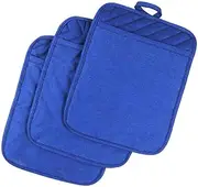 Anyi Oven Pot Holders with Pocket, 100% Cotton Oven Mitts Oven Pads with Feature of Heat Resistant Potholders Non Slip for Cooking Baking, Set of 3 (Blue)