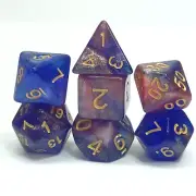 New 7 Piece Polyhedral Blue Enchantress Glitter Dice Set With Dice Bag D&D