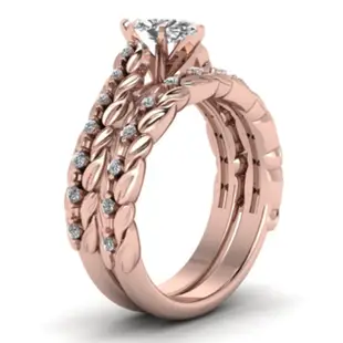 玫瑰金填充梨形鑽石結婚戒指套裝