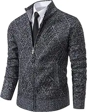 [DGHM-JLMY] Knitwear Cardigan For Men'S Full Zip Up Fleece Lined Stand Collar Knit Coat Slim Fit Casual Knitted Sweaters, Dark Grey, Large